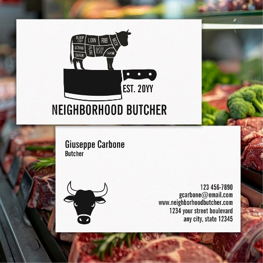 プロの肉切り、精肉店 名刺