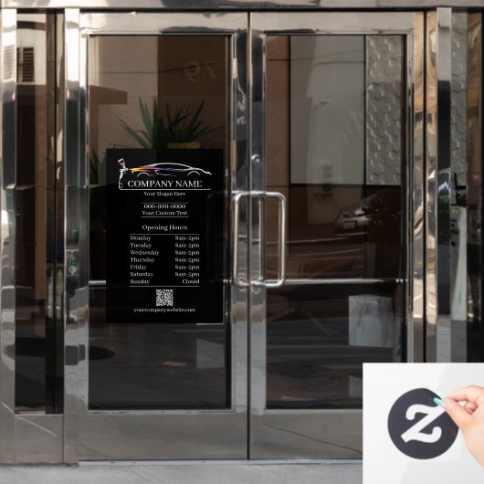 プロの自動車ボディペイントショップ 自動車営業時間 ウィンドウサイン (オフィスドア)