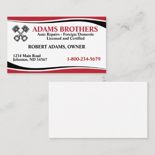 プロの自動車修理業の名刺 名刺 (正面/裏面)