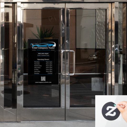 プロの自動車洗車・車両詳細会社営業時間 ウィンドウサイン (オフィスドア)