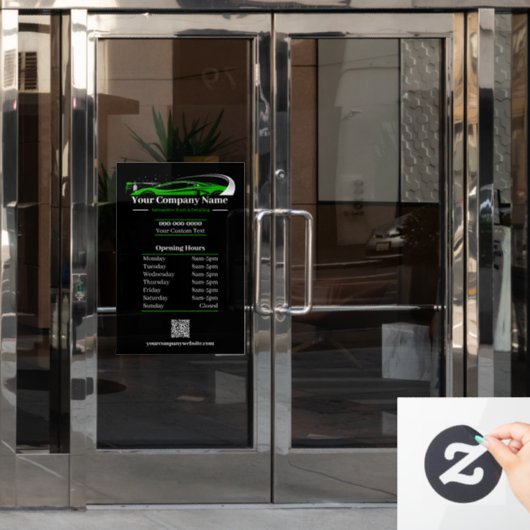 プロの自動車洗車・車両詳細業務時間 ウィンドウサイン (オフィスドア)