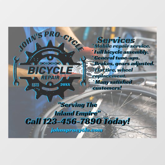 プロの自転車修理ビジネスをカスタマイズ ウィンドウサイン (シート)