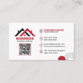 プロの赤と白の屋根工事 名刺 (正面)