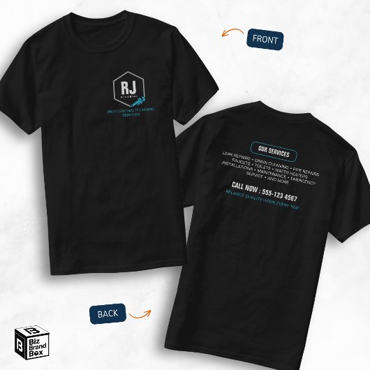 プロの配管サービス 黒と青の配管工 Tシャツ