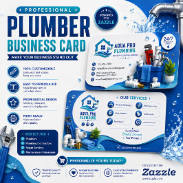 プロの配管工ビジネスカード | PLUMBING 名刺