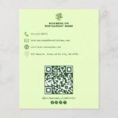 プロのQRコード付き ヴィーガンレストラン 食品メニュー チラシ (裏面)