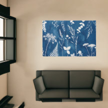 プロイセンインディゴブルーのシアノタイプのシダ植物の植物画