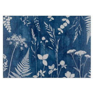 プロイセンインディゴブルーのシアノタイプのシダ植物の植物画 カッティングボード