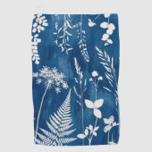 プロイセンインディゴブルーのシアノタイプのシダ植物の植物画 ゴルフタオル (正面)