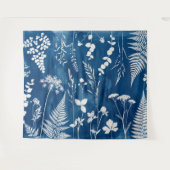 プロイセンインディゴブルーのシアノタイプのシダ植物の植物画 タペストリー (正面(横))