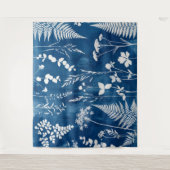 プロイセンインディゴブルーのシアノタイプのシダ植物の植物画 タペストリー (正面)