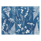 プロイセンインディゴブルーのシアノタイプのシダ植物の植物画 テーブルクロス (正面(横))