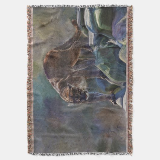 プロウリングクーガーマウンテンライオンワイルドライフアートデザイン スローブランケット (正面縦)