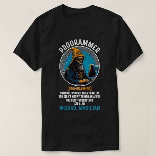 プログラマおもしろいー定義Techコーディングソフトウェア Tシャツ (デザイン正面)