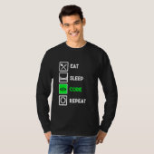 プログラマおもしろいー食べのスリープ・コードの繰り返し Tシャツ (正面フル)
