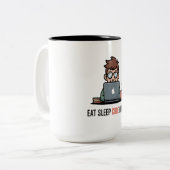プログラマのための面白いコーヒーマグカップ「Eat Sleep Code Repeat」 ツートーンマグカップ (正面左)