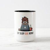 プログラマのための面白いコーヒーマグカップ「Eat Sleep Code Repeat」 ツートーンマグカップ (中央)