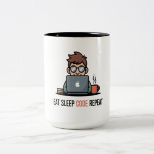 プログラマのための面白いコーヒーマグカップ「Eat Sleep Code Repeat」 ツートーンマグカップ