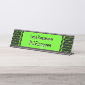 プログラマコード黒と緑 – 自分の名前/役割 デスクネームプレート (正面)