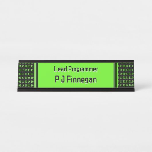 プログラマコード黒と緑 – 自分の名前/役割 デスクネームプレート (正面)
