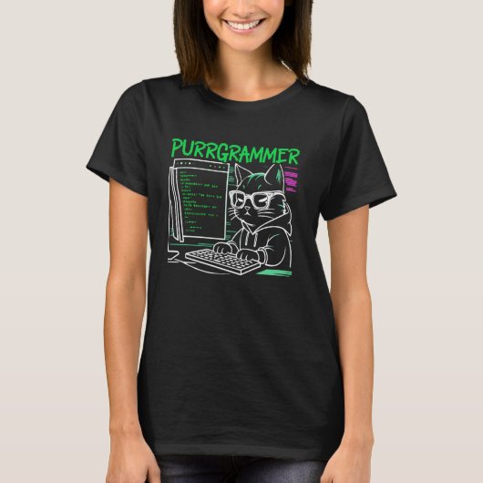 プログラマーおもしろいコーダCat Lo Tシャツ (正面)