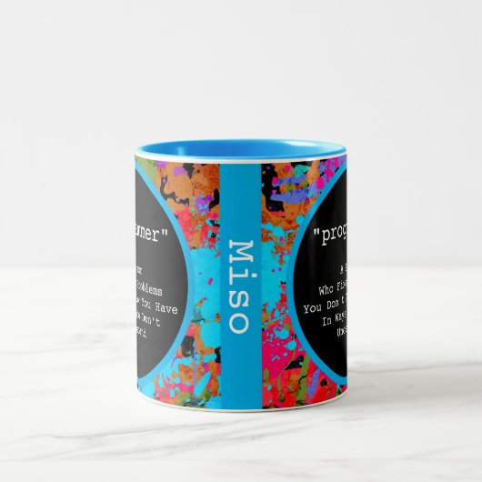 プログラマーカラフルコーダ(ばちゃばちゃ)跳ねる抽象芸術 ツートーンマグカップ (中央)
