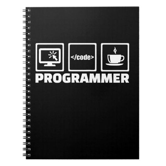 プログラマー書コードとドリンクコーヒー ノートブック (正面)