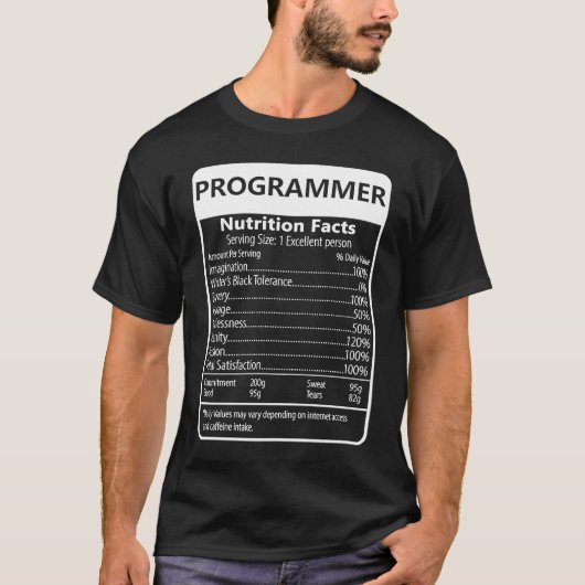 プログラマー栄養成分表示 辛口グラフィック Tシャツ (正面)