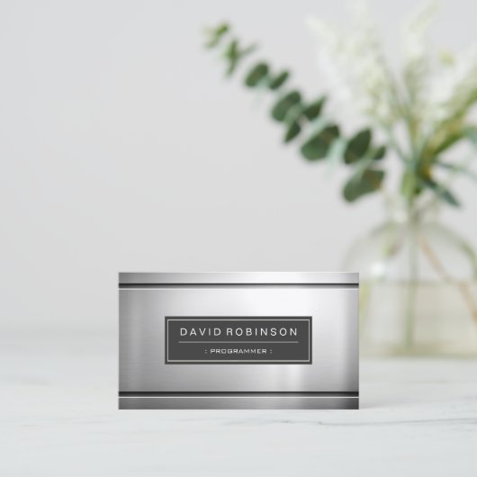 プログラマー – Premium Silver Metal 名刺 (スタンド正面)