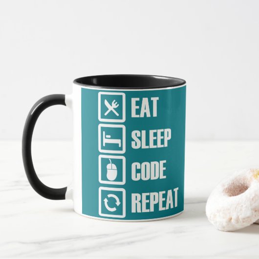 プログラミングのコーヒー・マグ: EAT-SLEEP-CODE-REPEAT マグカップ (ドーナツ)