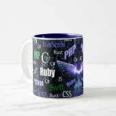 プログラミング言語の青パターン ツートーンマグカップ (正面左)