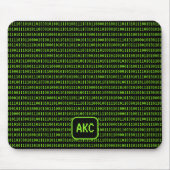 プログラミング言語：バイナリとイニシャルブラック マウスパッド (正面)