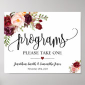 プログラムが結婚式のボヘミアンマルサラの花の式次第に署名する ポスター (正面)