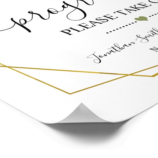 プログラムが結婚式の式典のグリーンとゴールドの看板に署名する ポスター (角)