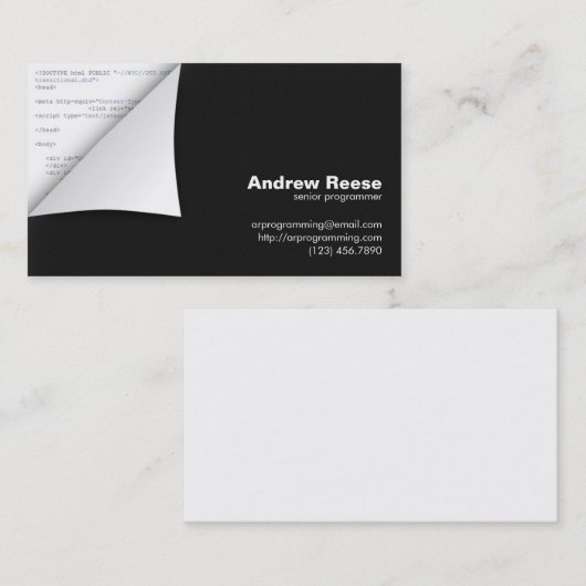 プログラムコーディングを用いるカールされたコーナー- HTML 名刺 (正面/裏面)