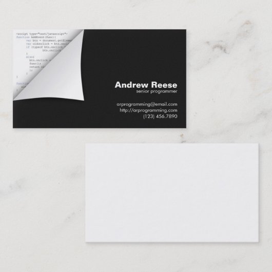 プログラムコーディングを用いるカールされたコーナー- JavaScript 名刺 (正面/裏面)