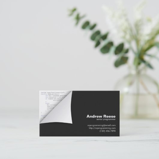 プログラムコーディングを用いるカールされたコーナー- JavaScript 名刺 (スタンド正面)