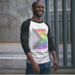 プログレッシブレインボーフラグLGBTゲイスクリプト Tシャツ