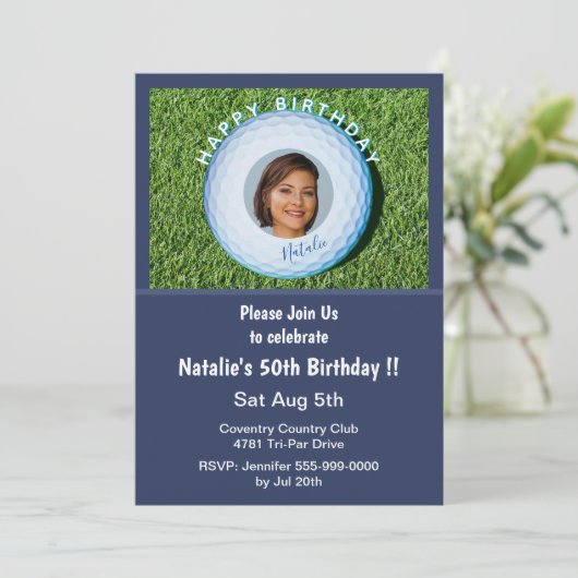 プロゴルファー写真署名入りゴルフボール50誕生日 招待状 (スタンド正面)