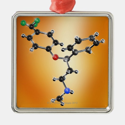 プロザック。 抗鬱剤の分子モデル メタルオーナメント (正面)