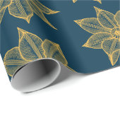 プロシアの青いスケッチーの花の黄色 ラッピングペーパー (ロールコーナー)