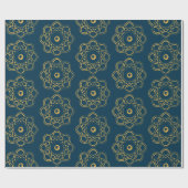 プロシアの青い原子シンボル上の黄色 ラッピングペーパー (フラット)