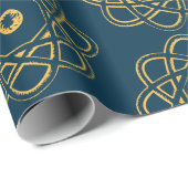 プロシアの青い原子シンボル上の黄色 ラッピングペーパー (ロールコーナー)