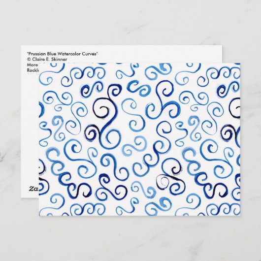 プロシアの青い水彩曲線はがき ポストカード (正面/裏面)