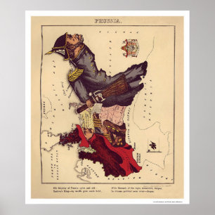 プロシアの風刺漫画の地図1868年 ポスター