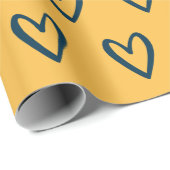 プロシアンブルーオンイエローハンドハート ラッピングペーパー (ロールコーナー)