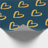 プロシアン・ブルー・ハンドの黄色のハート ラッピングペーパー (角)