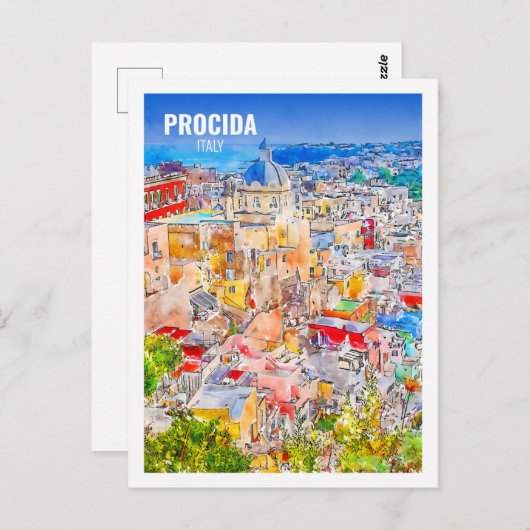 プロシーダイタリア有名な旅行水の色のスケッチ ポストカード (正面/裏面)