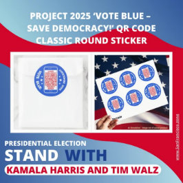 プロジェクト2025 '投票ブルー救 – 民主主義!' QRコード ラウンドシール