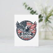 プロジェストップクト2025 – 投票ブルー – 民主主義を守る ポストカード (スタンド正面)